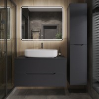 Тумба с раковиной Orange Line 100 подвесная, 2 ящика, матовый графит с раковиной B07-675W