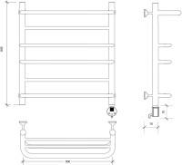 Полотенцесушитель электрический Secado Верона 2 60x50 см, подключение справа, матовый черный, лесенка, с полкой