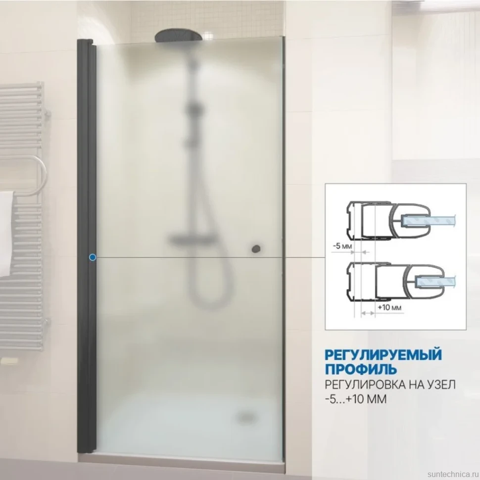 Душевая дверь в нишу Kubele DE020 DE020D601T-MAT-BLM- 80х200 80, профиль черный матовый, стекло матовое
