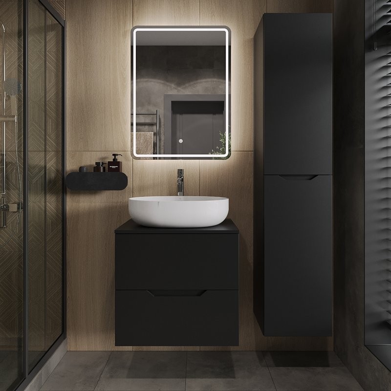 Мебель для ванной комнаты Orange Line 60 подвесная, 2 ящика, матовая черная с раковиной B05-520W