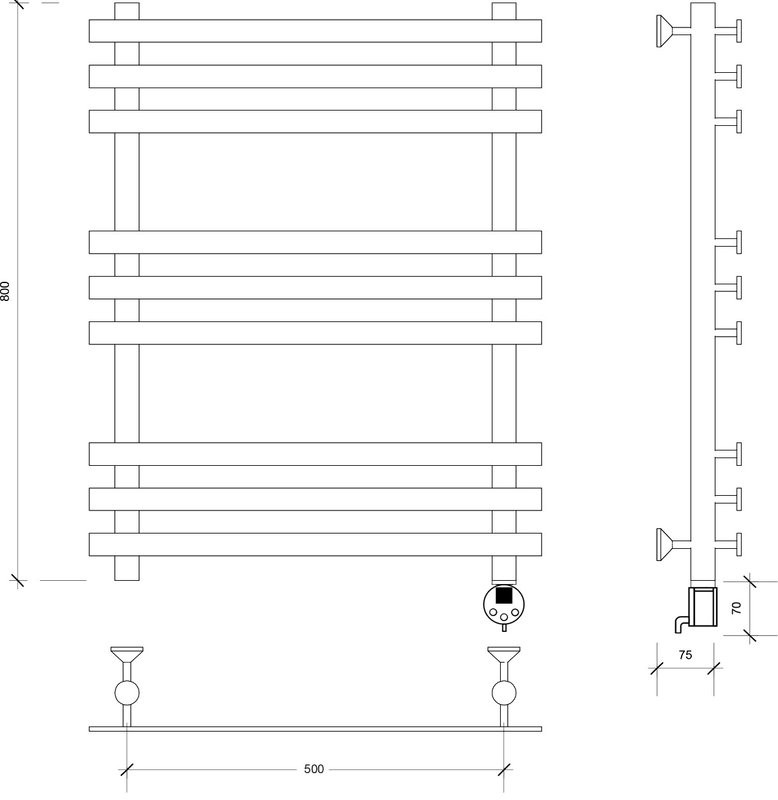Полотенцесушитель электрический Secado Понтида Плюс, R 80x60 см, подключение справа, матовый черный, лесенка