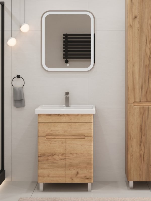 Тумба с раковиной SanStar Модена 60 напольная, дуб крафт золотой