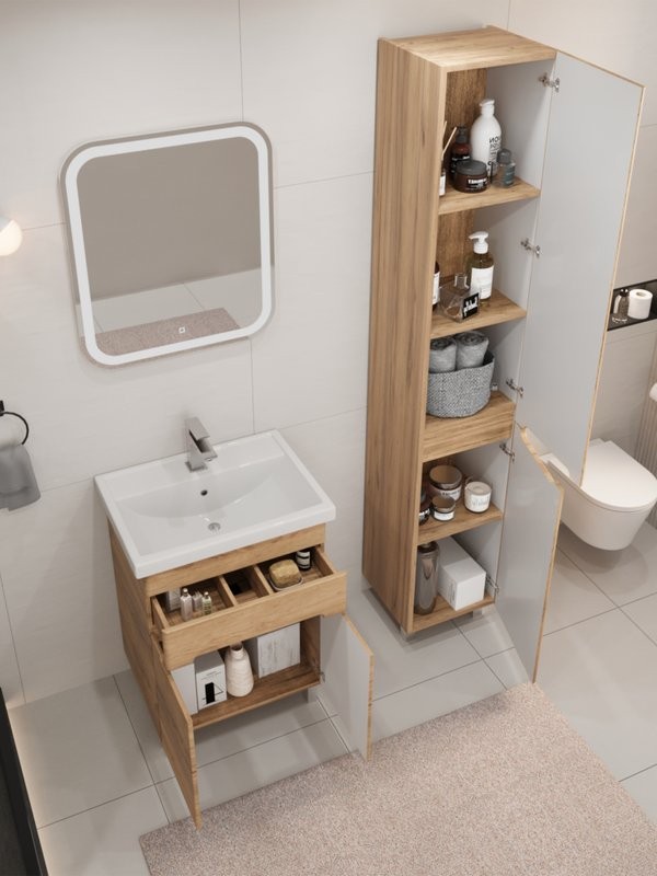 Тумба с раковиной SanStar Модена 60 напольная, дуб крафт золотой