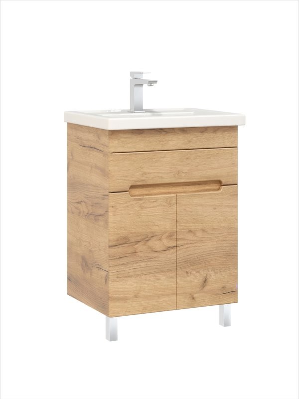 Тумба с раковиной SanStar Модена 60 напольная, дуб крафт золотой