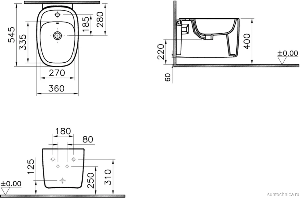 Биде подвесное VitrA Plural 7831B483-0288 матовое черное