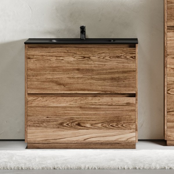 Тумба с раковиной Sancos Libra Floor 90 дуб чарльстон, черная раковина CN7002MB