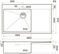 Мойка кухонная Omoikiri Akisame 86-L Side-GB графит