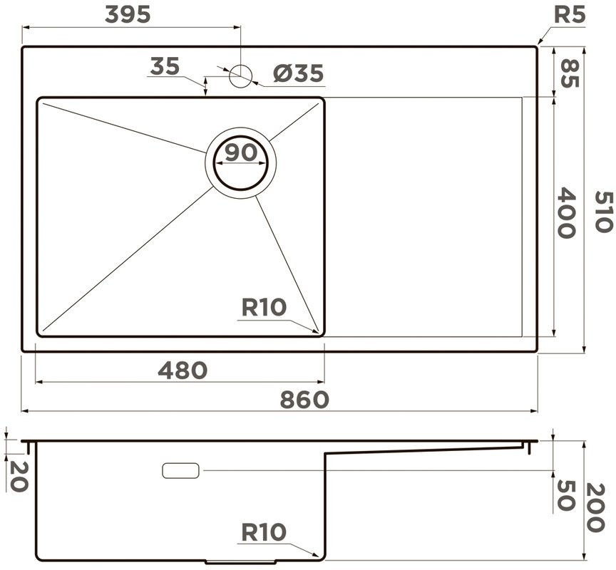Мойка кухонная Omoikiri Akisame 86-L Side-GB графит
