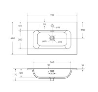 Тумба с раковиной Cezares Duet 70 bianco lucido, раковина Cezares CZR-8095-70