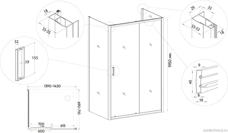 Душевой уголок Veconi Rovigo RV-046B 140x70