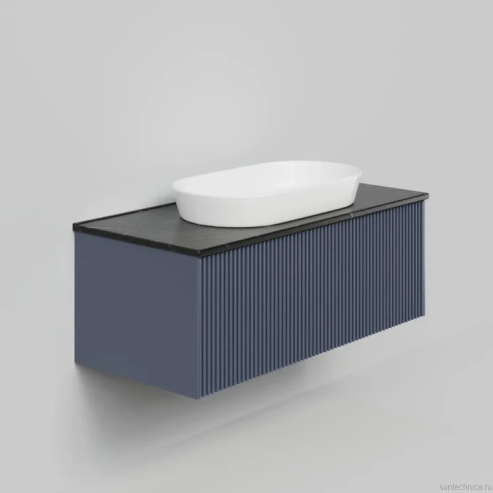 Тумба с раковиной La Fenice Terra 100 подвесная, blu grigio, столешница черный мрамор, раковина белая матовая