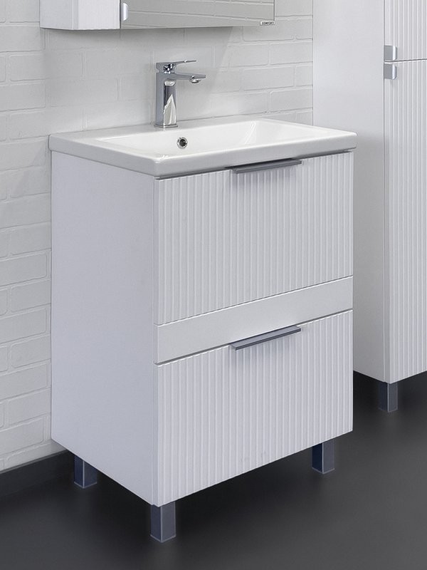 Тумба с раковиной Comforty Лима 60Н2 напольная, 2 ящика, матовая белая