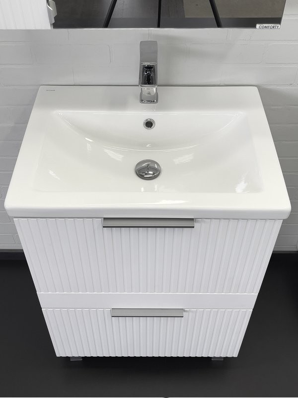 Тумба с раковиной Comforty Лима 60Н2 напольная, 2 ящика, матовая белая