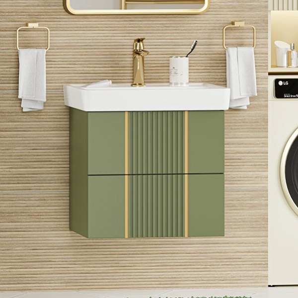 Тумба с раковиной Brevita Vega 60 подвесная, зеленая, золото