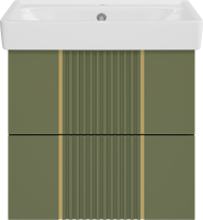 Тумба с раковиной Brevita Vega 60 подвесная, зеленая, золото