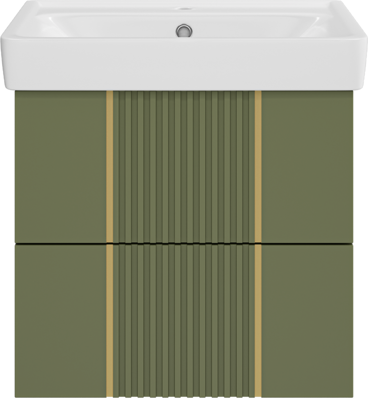Тумба с раковиной Brevita Vega 60 подвесная, зеленая, золото