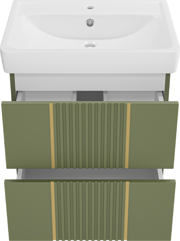 Тумба с раковиной Brevita Vega 60 подвесная, зеленая, золото