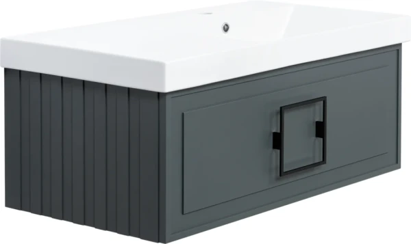 Тумба с раковиной La Fenice Cubo 90 R серая, ручка черная