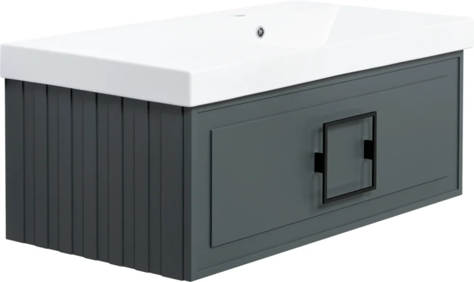 Тумба с раковиной La Fenice Cubo 90 R серая, ручка черная
