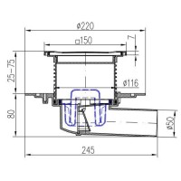 Душевой трап AZARIO НЕПТУН DN50/95 15х15 см боковой слив (AZ-326 X N)