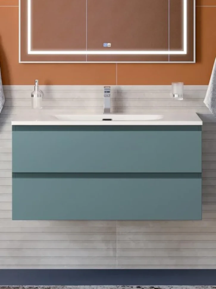 Тумба с раковиной BelBagno Kraft 100 подвесная, матовая голубая, раковина bb-8099-100