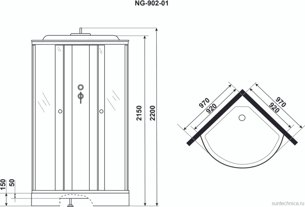 Душевая кабина Niagara NG-902-01 х220 100х100 с сиденьем, без бани