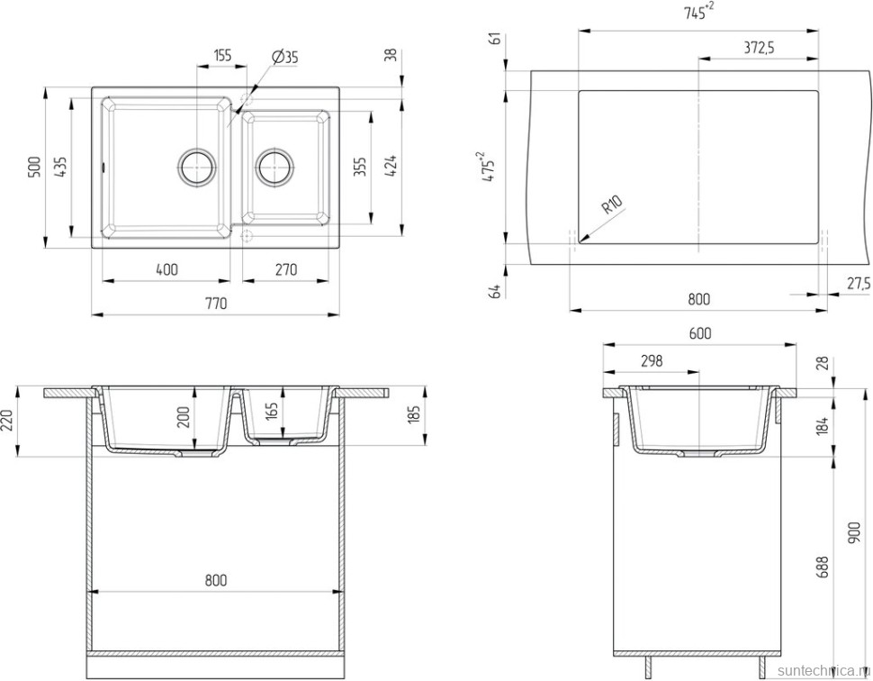 Мойка кухонная Ulgran U-505 -341 ультра-белая