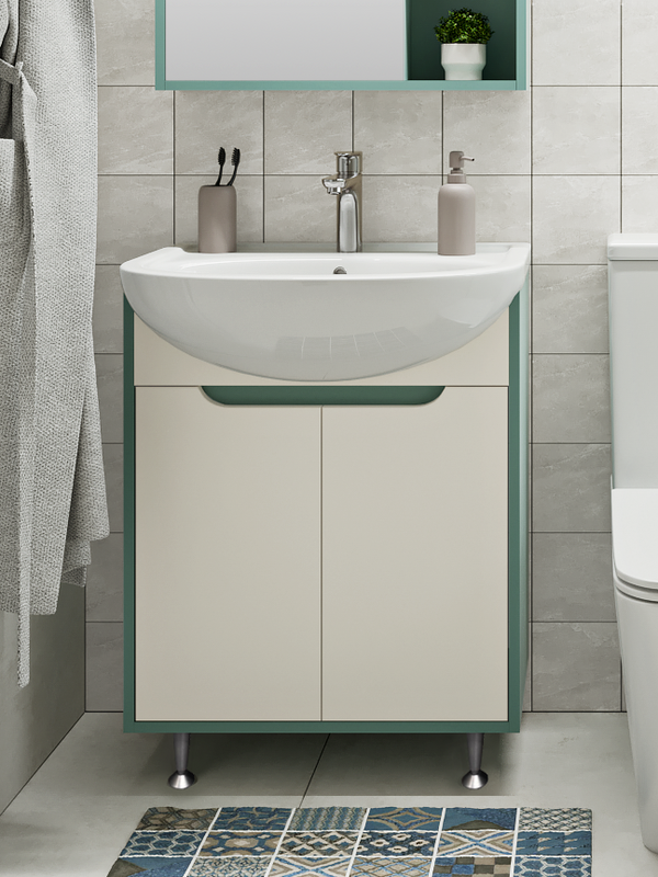 Мебель для ванной комнаты Runo Эконова 60 напольная, бирюзово-белая