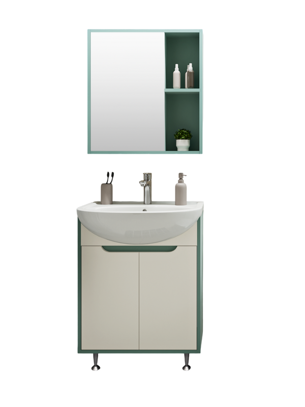 Мебель для ванной комнаты Runo Эконова 60 напольная, бирюзово-белая