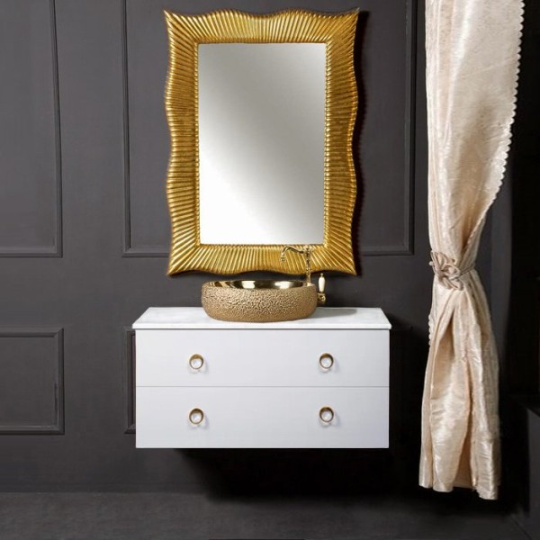 Мебель для ванной комнаты Armadi Art NeoArt 100 белая с ручками Moon золото