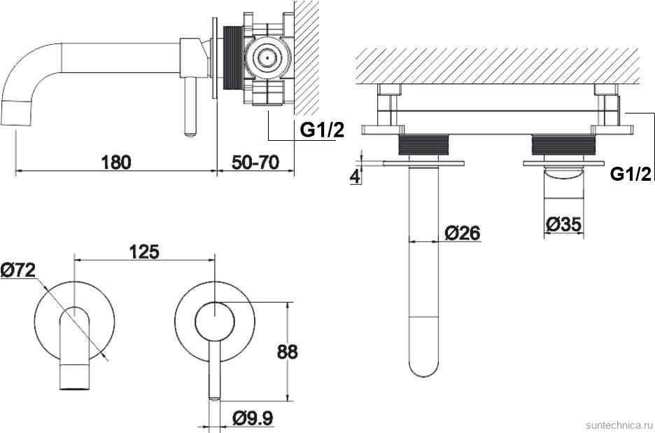 Смеситель для раковины WHITECROSS Y Y1216GLB С ВНУТРЕННЕЙ ЧАСТЬЮ, брашированное золото