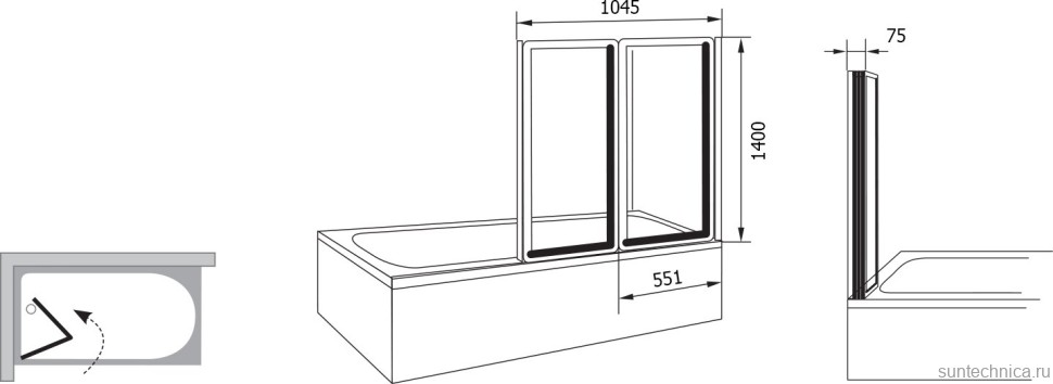 Шторка на ванну Ravak Supernova VS2 105 профиль белый, стекло Grape