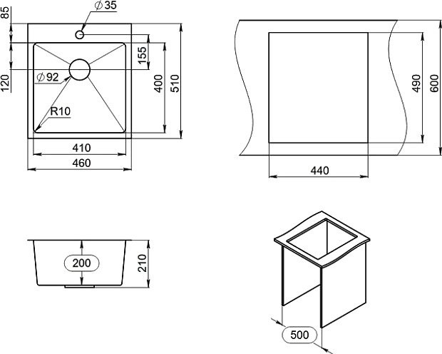 Мойка кухонная Granula 4600, графит матовый