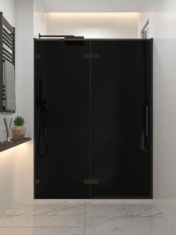 Душевая дверь в нишу Veconi Premium Alassio BB 150x200, профиль матовый черный, стекло тонированное