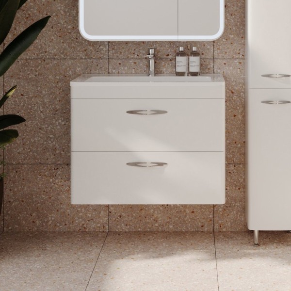 Тумба с раковиной Style Line Каре 80 подвесная, Люкс Plus, белая