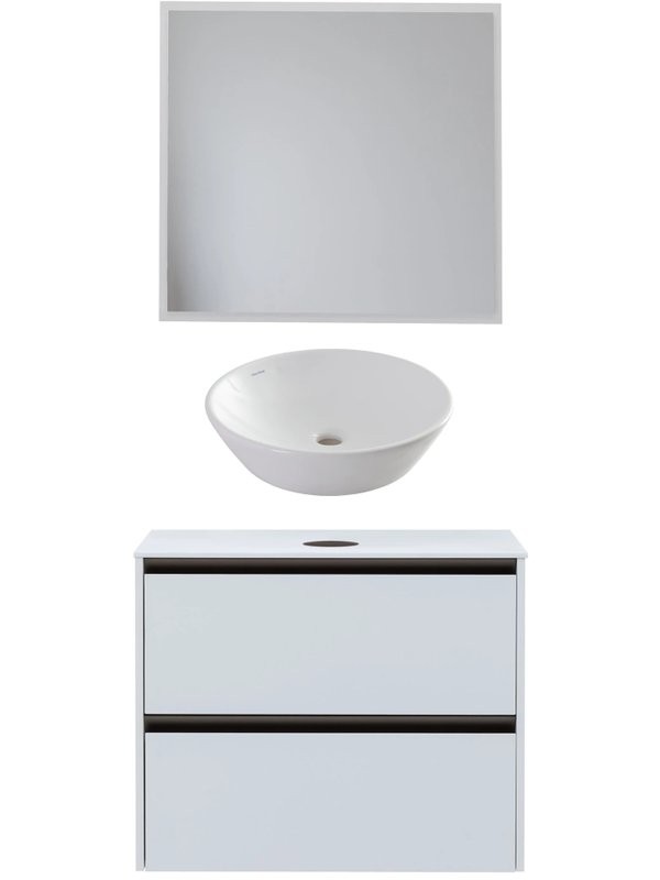 Мебель для ванной комнаты Allen Brau Activity 80 с подсветкой, матовый белый, олива браш, столешница белая, раковина Fantasy Round 45, белая