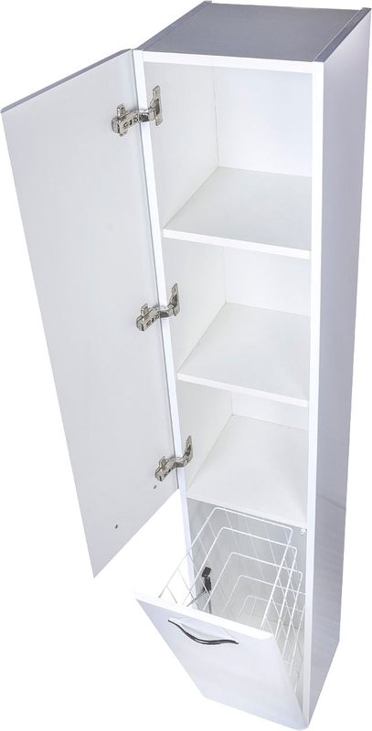 Шкаф пенал для ванной Style Line Каре Люкс Plus 30 с бельевой корзиной, белый, L