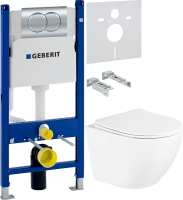 Комплект Унитаз подвесной BelBagno Uno + Звукоизоляция Geberit + Инсталляция Duofix Delta 458.149.21.1 с кнопкой смыва, хром