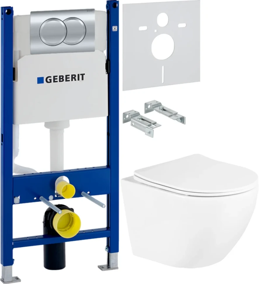 Комплект Унитаз подвесной BelBagno Uno + Звукоизоляция Geberit + Инсталляция Duofix Delta 458.149.21.1 с кнопкой смыва, хром