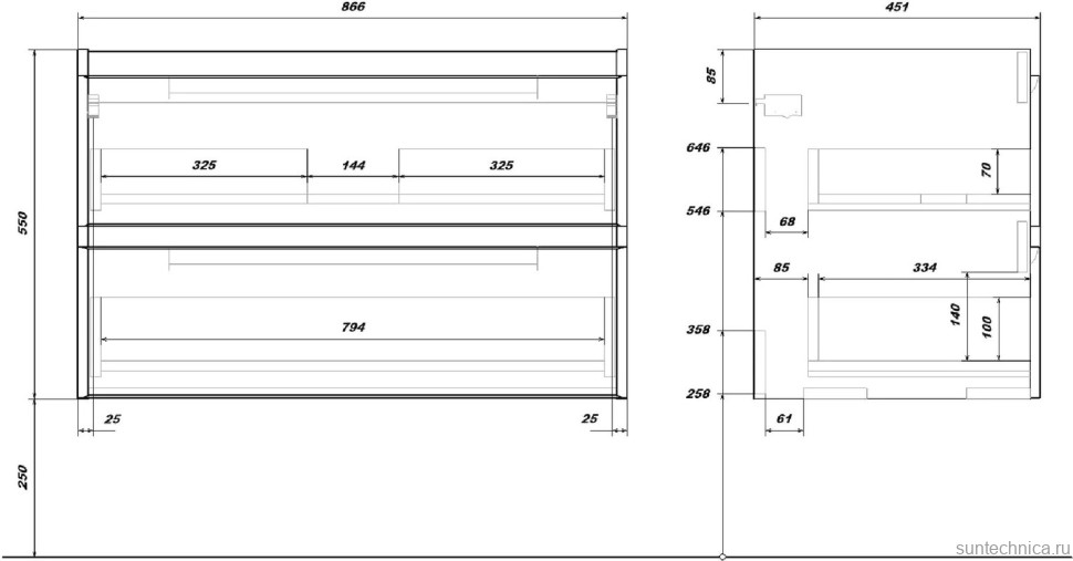 Тумба с раковиной SanStar Riana 90 подвесная, белая