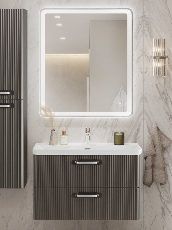 Мебель для ванной комнаты BelBagno Due 80 ручки хром полированный, оружейная сталь