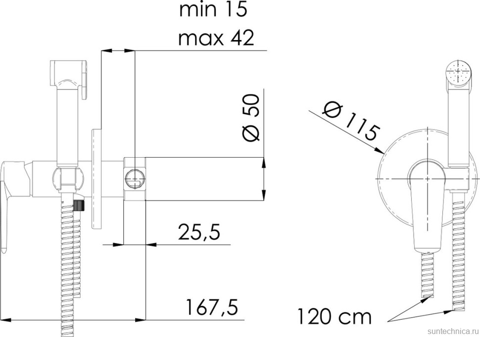 Гигиенический душ Remer Vanity V65W со смесителем, С ВНУТРЕННЕЙ ЧАСТЬЮ