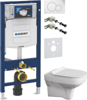 Комплект Унитаз подвесной Cersanit City Clean On DPL EO slim + Крепления Geberit Duofix 111.815.00.1 к стене + Звукоизоляция + Инсталляция UP 320 111.300.00.5 + Кнопка Sigma 01 115.770.11.5 белая