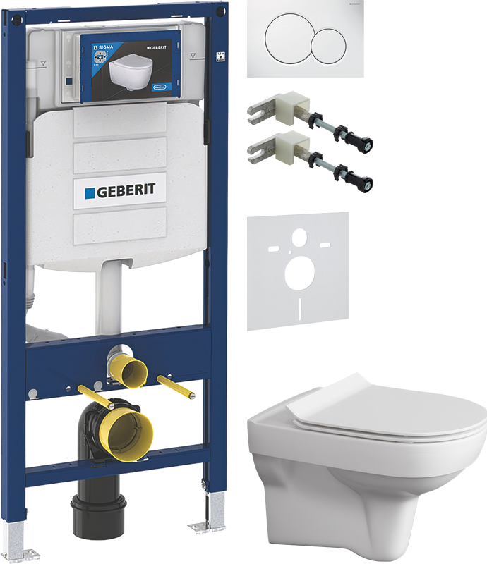 Комплект Унитаз подвесной Cersanit City Clean On DPL EO slim + Крепления Geberit Duofix 111.815.00.1 к стене + Звукоизоляция + Инсталляция UP 320 111.300.00.5 + Кнопка Sigma 01 115.770.11.5 белая