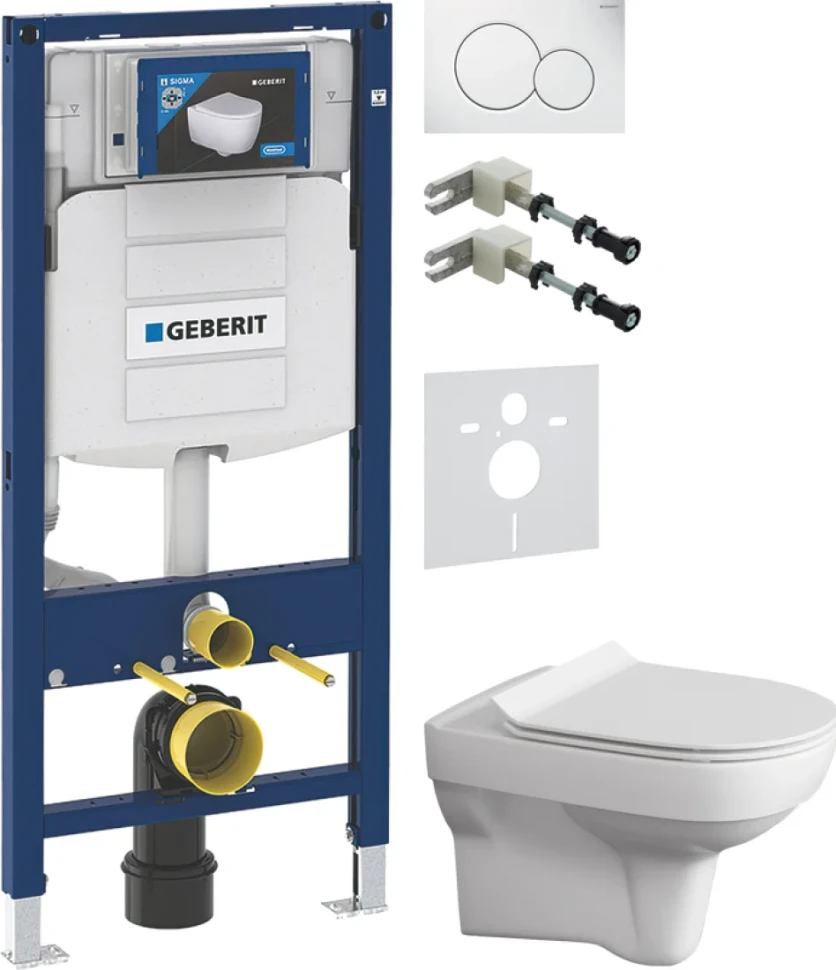 Комплект Унитаз подвесной Cersanit City Clean On DPL EO slim + Крепления Geberit Duofix 111.815.00.1 к стене + Звукоизоляция + Инсталляция UP 320 111.300.00.5 + Кнопка Sigma 01 115.770.11.5 белая