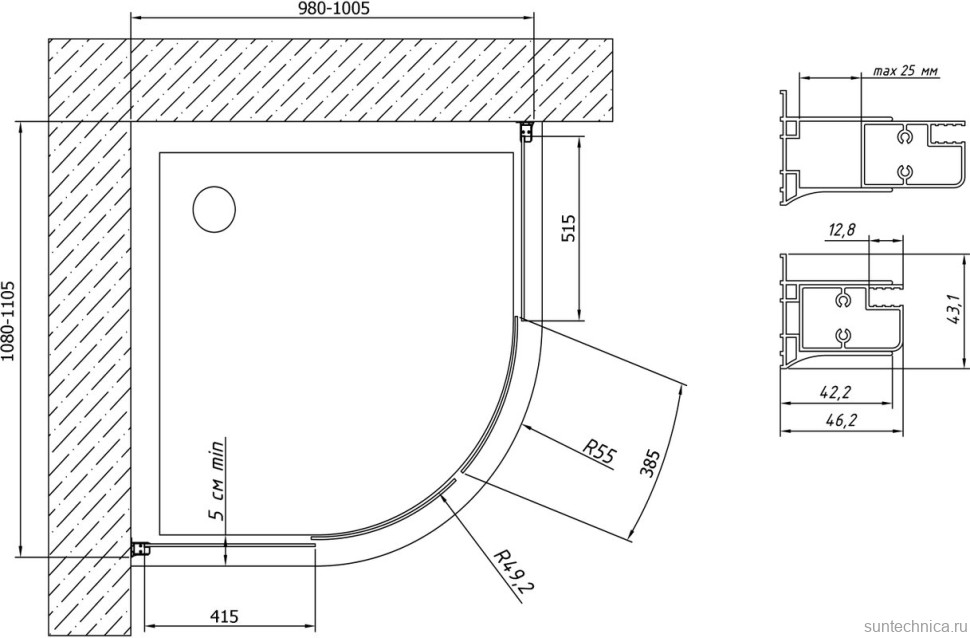 Душевой уголок Vegas Glass ZS-F 110*100 01 01 профиль белый, стекло прозрачное