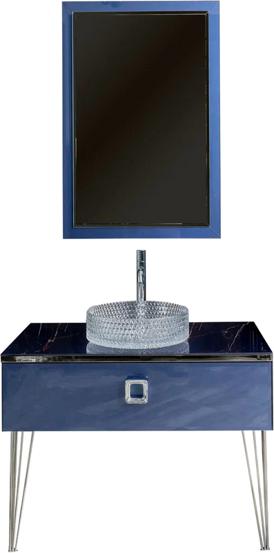 Мебель для ванной комнаты Armadi Art Lucido 100 насыщенный синий, раковина 817, ножки хром