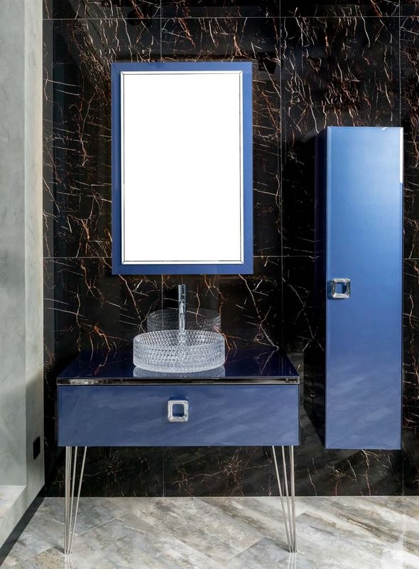 Мебель для ванной комнаты Armadi Art Lucido 100 насыщенный синий, раковина 817, ножки хром