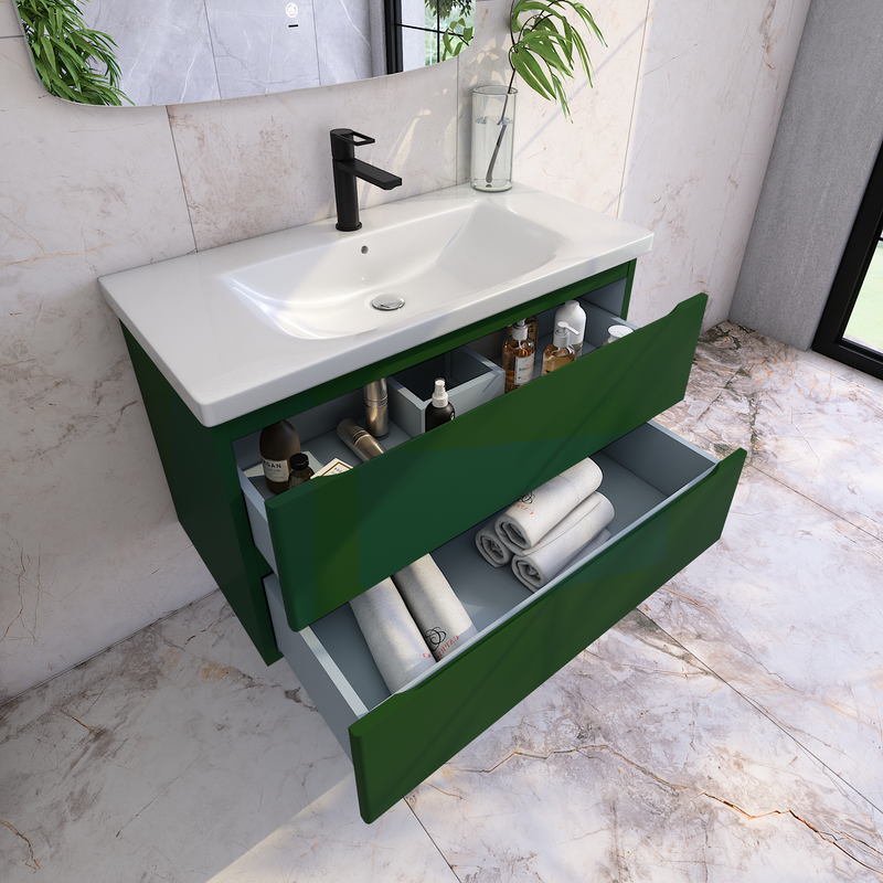 Тумба с раковиной Caprigo Forte 90 подвесная, бутылочное стекло