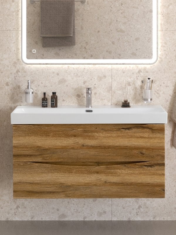 Тумба с раковиной BelBagno Marino-cer-n 100 подвесная, rovere rustico, раковина BB-8078-100